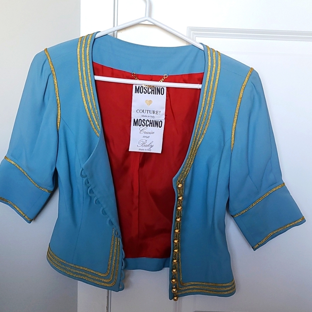 Moschino blue button up crop top Small